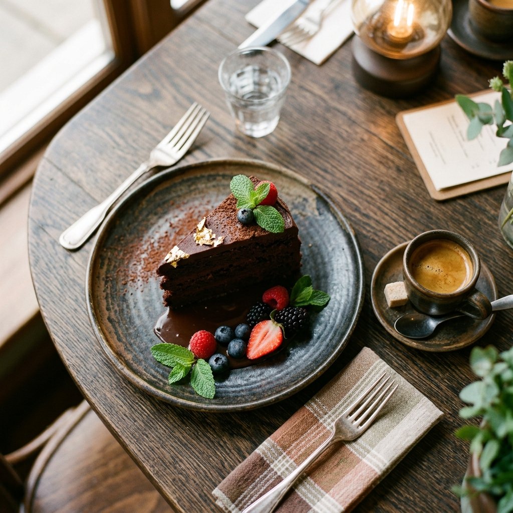 Tarta de chocolate artesanal con cacao belga en Blend Café Málaga